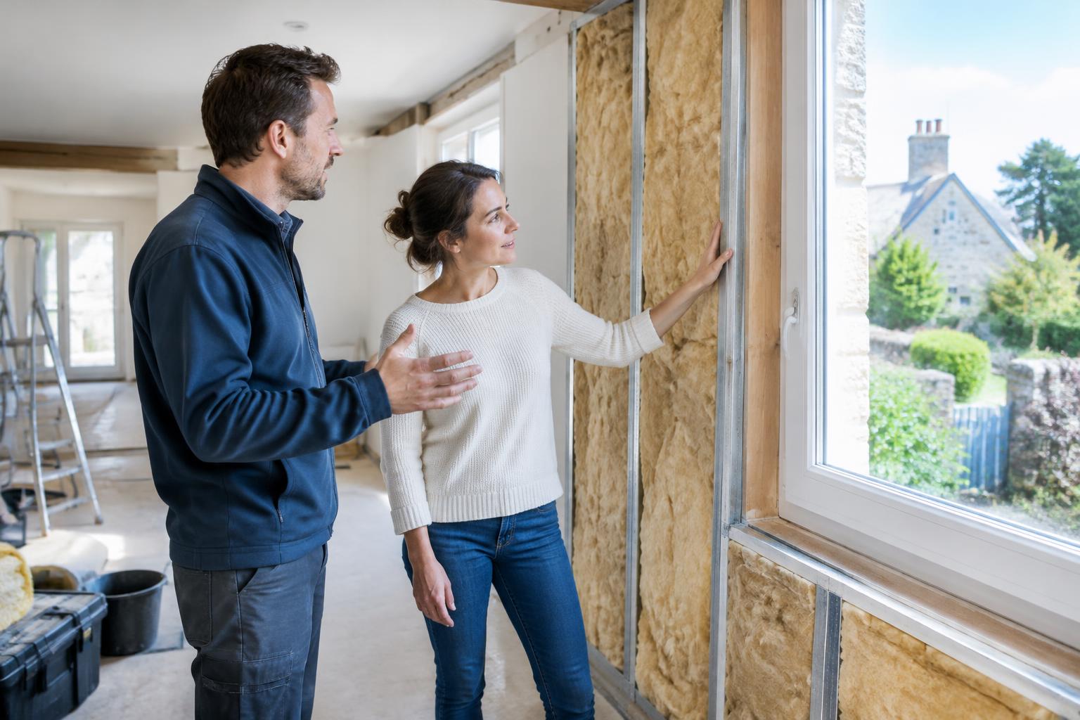 Professionnels sur un chantier de rénovation énergétique